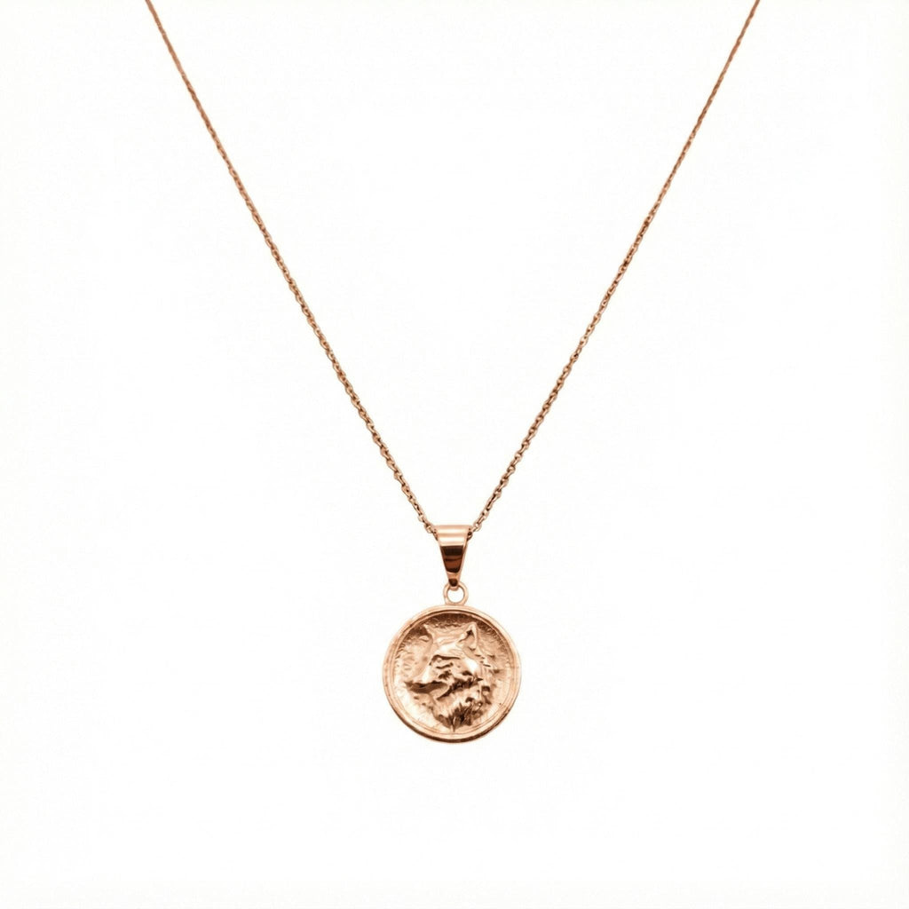 Nordic Wolf Charm Necklace side view, wolf pendant and chain detail