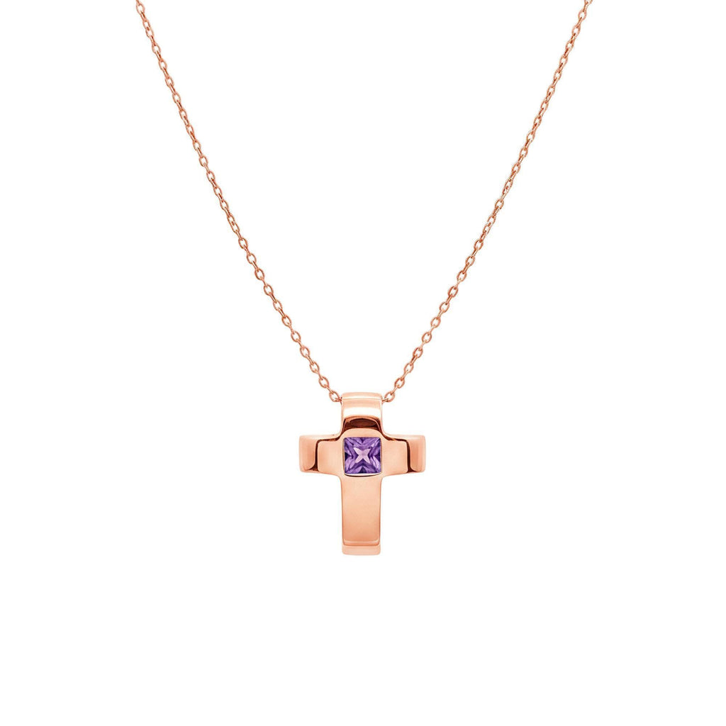 Amethyst Cross Necklace | Sterling Silver Modern Cross Pendant | February Birthstone Talisman, alternate angle