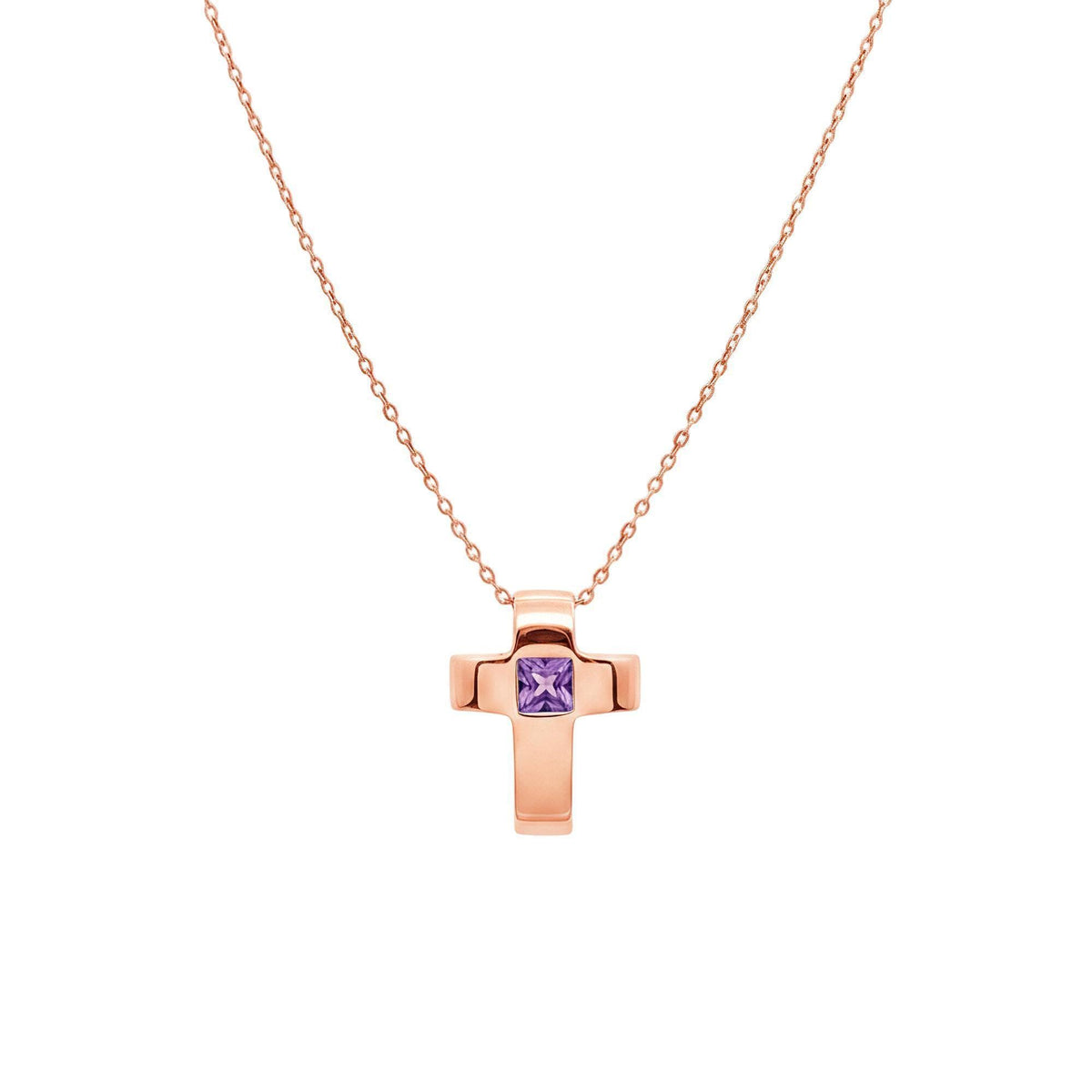 Amethyst Cross Necklace | Sterling Silver Modern Cross Pendant | February Birthstone Talisman, alternate angle