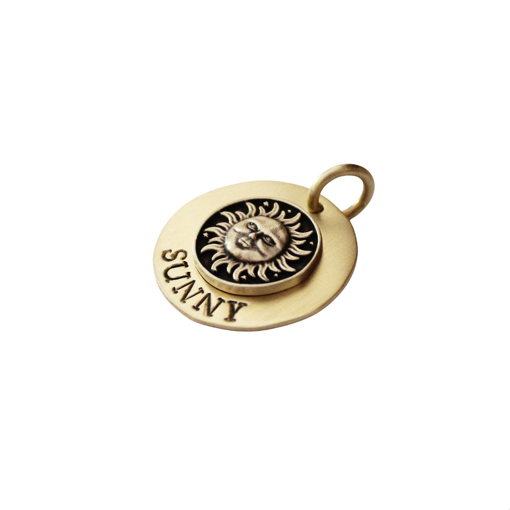 The Solis Sigil | Artisan Sun Pet ID & Custom Engraved Dog Tag, styled view