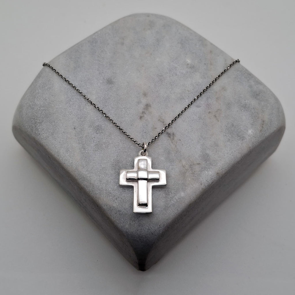 Layered Cross Necklace | Modern Crucifix Pendant, front view