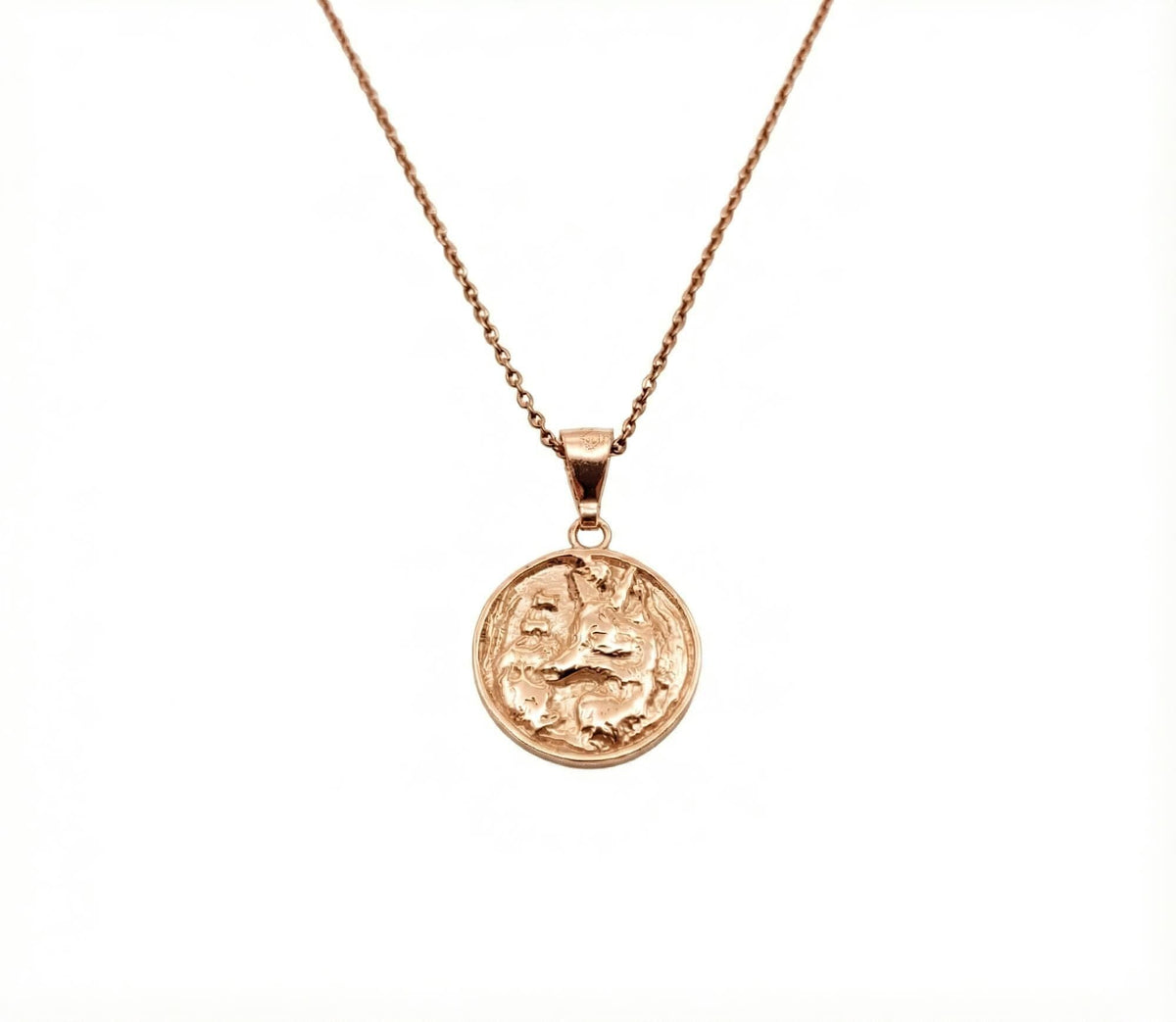 Fox Medallion Necklace flat lay, oxidized sterling silver