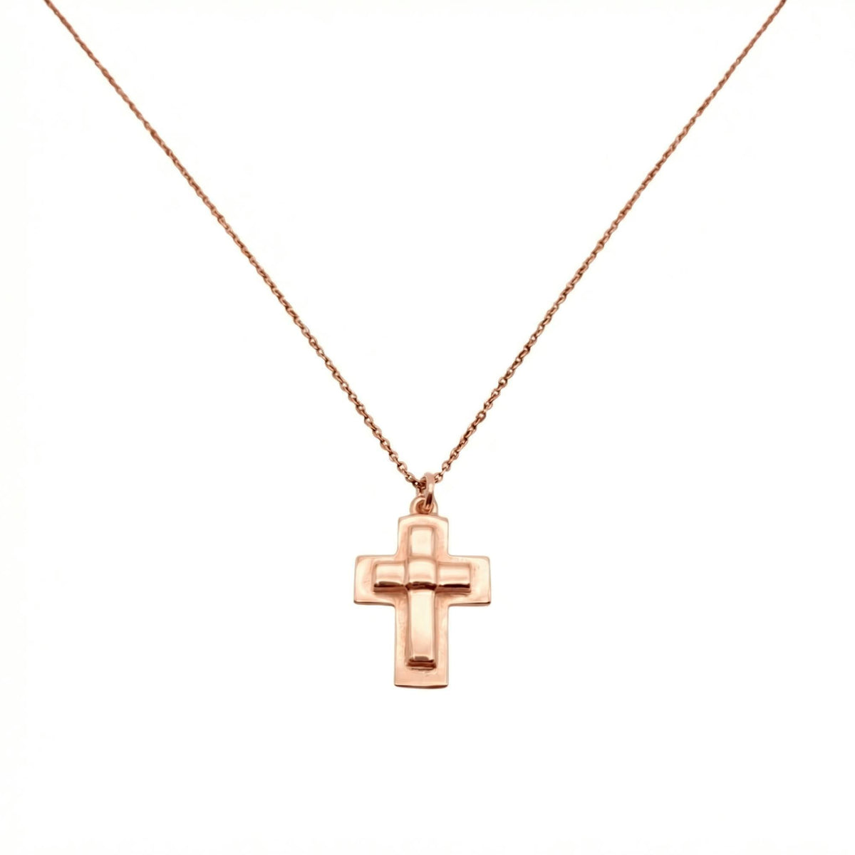Layered Cross Necklace | Modern Crucifix Pendant, in Rose Gold Plated finish