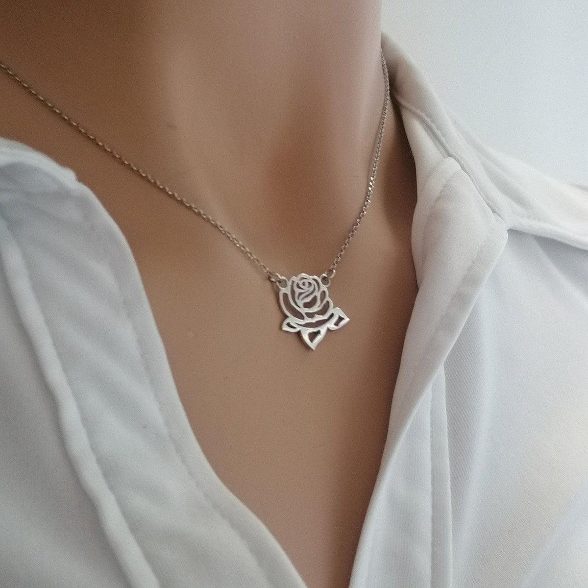 Dainty Rose Necklace | Romantic Floral Talisman, alternate angle