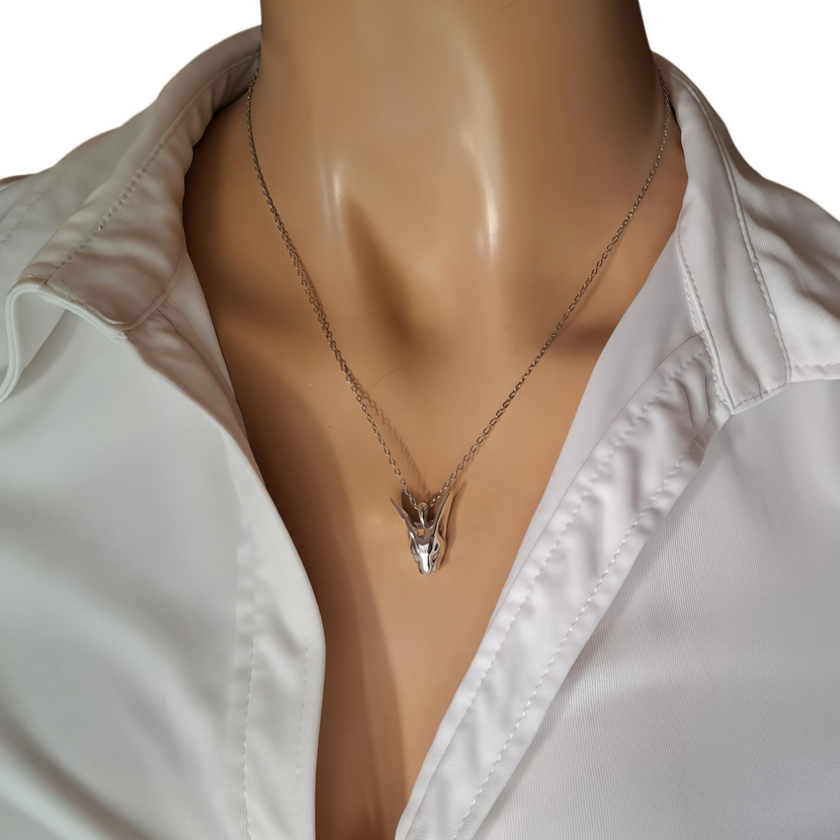 Sphynx Cat Necklace | Sterling Silver Minimalist Feline Pendant | Ancient Bastet Goddess Jewelry, close-up detail
