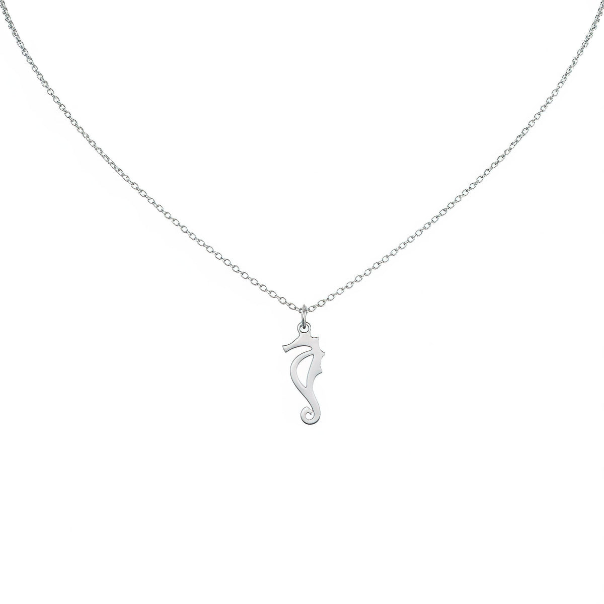 Minimalist Seahorse Necklace | Ocean Fortune Talisman, in White Gold Plated finish