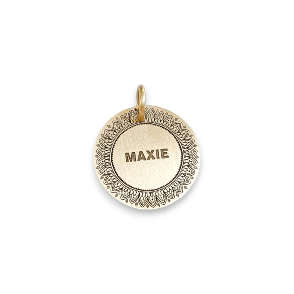 The Daisy Mandala Token | Artisan Boho Pet ID & Custom Engraved Dog Tag, alternate angle