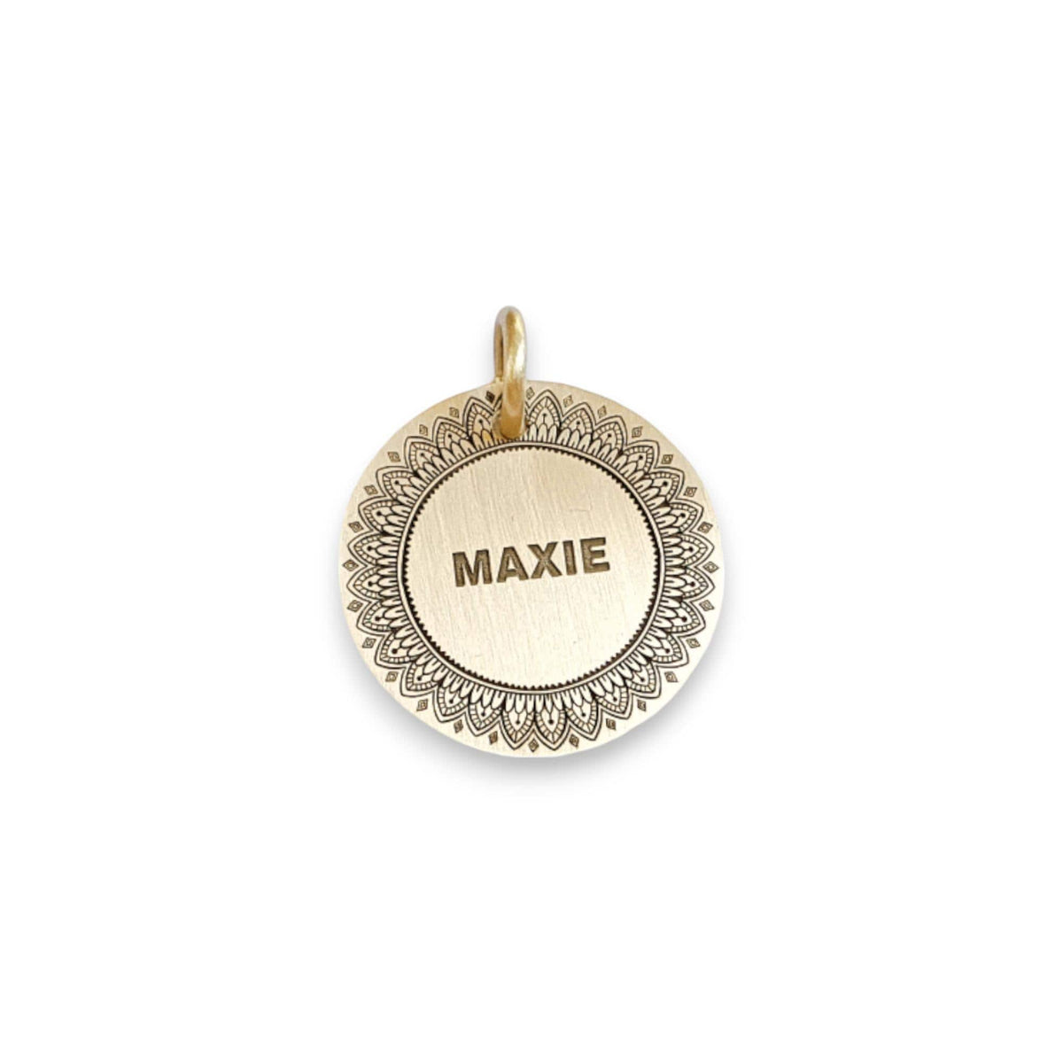 The Daisy Mandala Token | Artisan Boho Pet ID & Custom Engraved Dog Tag, alternate angle