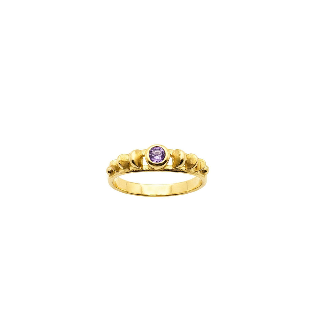 Lotus Flower Ring | Amethyst CZ Spiritual Talisman, in Gold plated finish