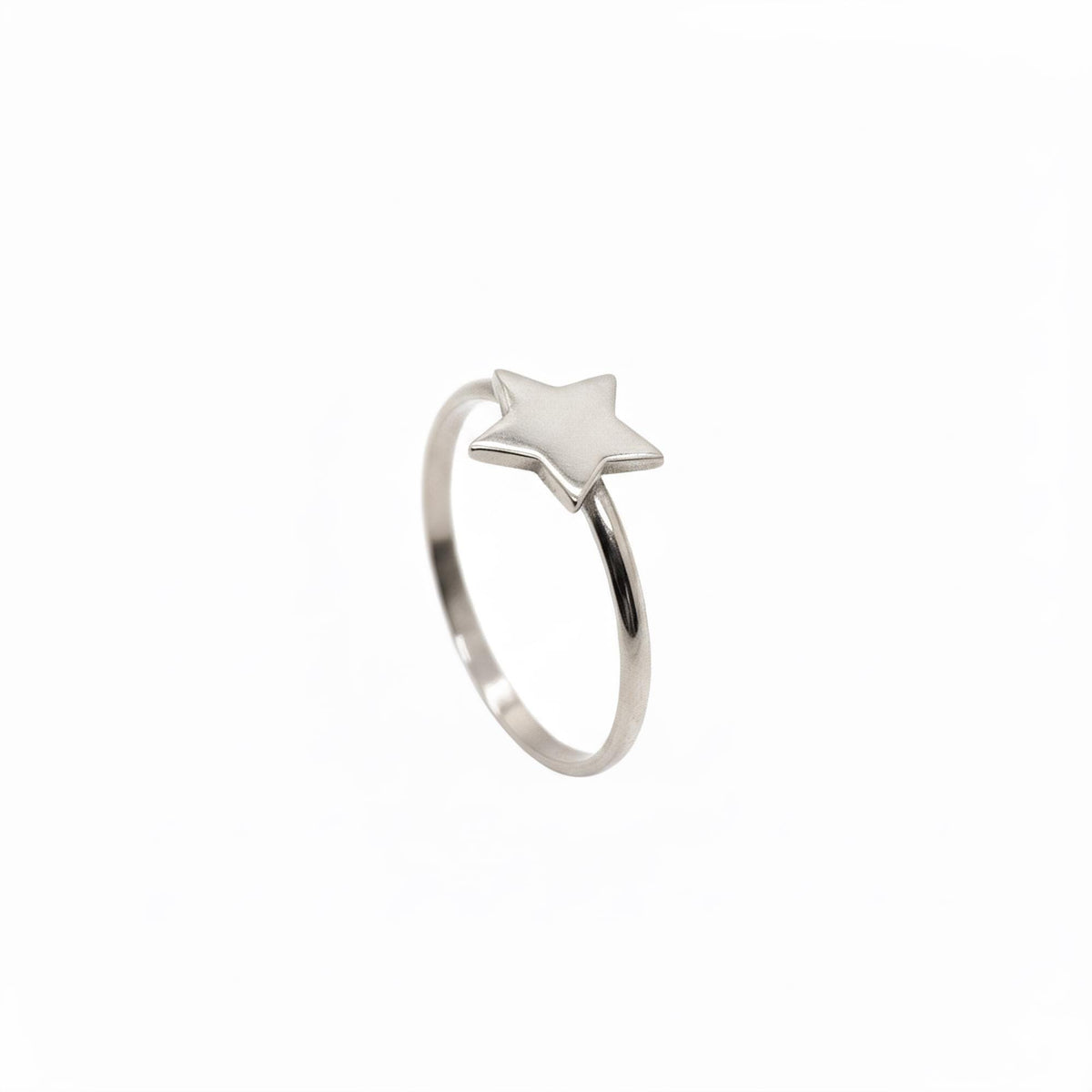 Sterling Silver Star Ring | Dainty Celestial Stacking Band | Wishing Star Talisman, in White Gold Plated finish
