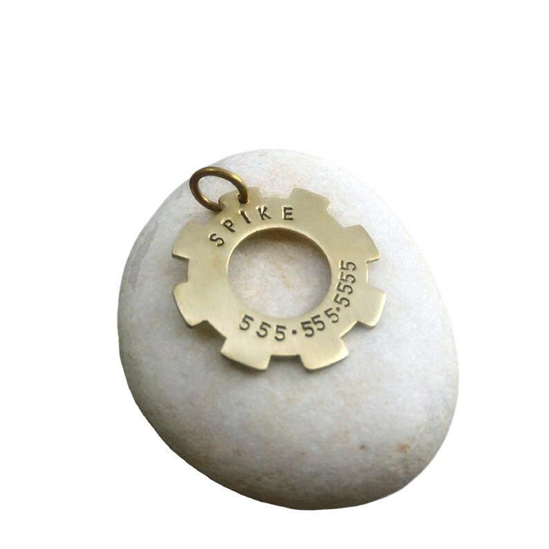 The Synchronized Gear Token | Artisan Industrial Pet ID & Custom Raised Motif Dog Tag, front view