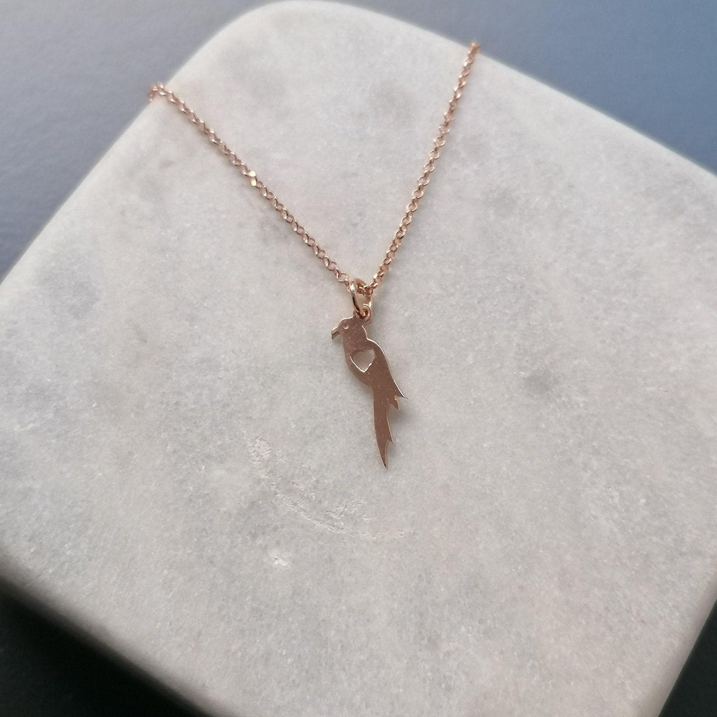 Parrot Charm Necklace | Dainty Tropical Bird Talisman, front view