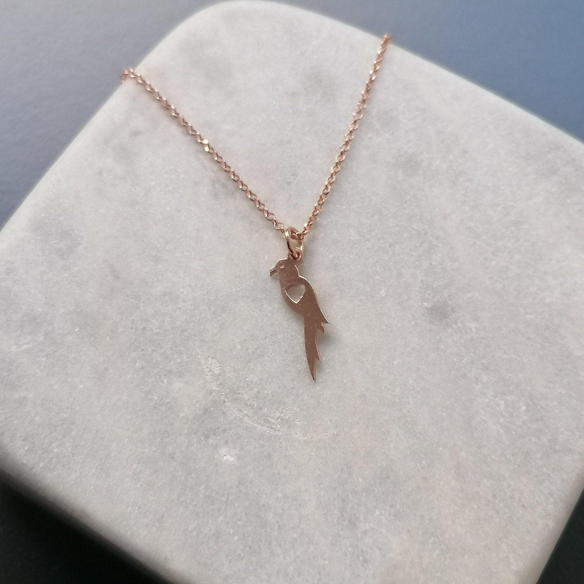 Parrot Charm Necklace | Dainty Tropical Bird Talisman, front view