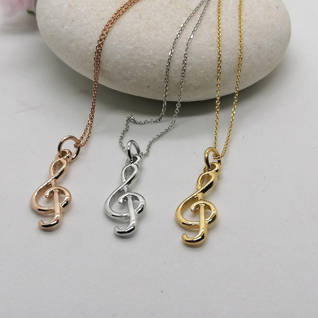 Treble Clef Necklace | Dainty Music Note Talisman, close-up detail