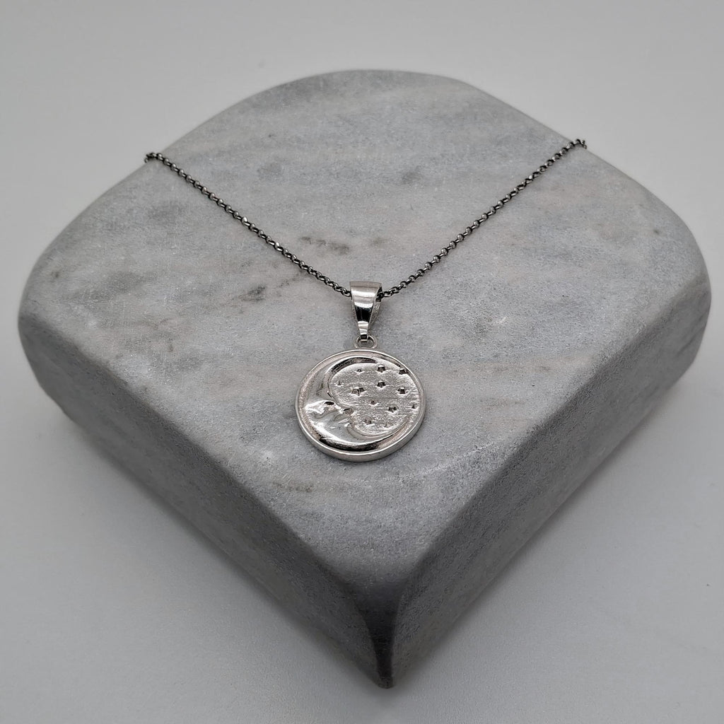 Celestial Medallion Necklace | Moon & Stars Talisman, alternate angle