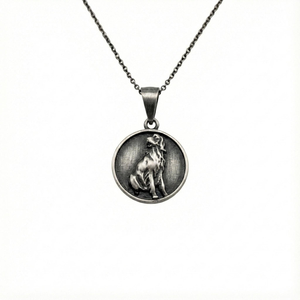 Labrador Necklace flat lay, oxidized sterling silver