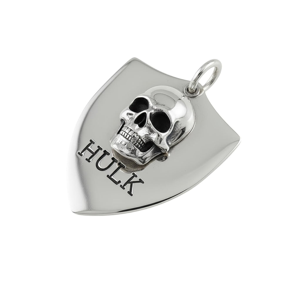 Skull Dog Tag ID Medallion | Rebel Companion Pet Charm, styled view