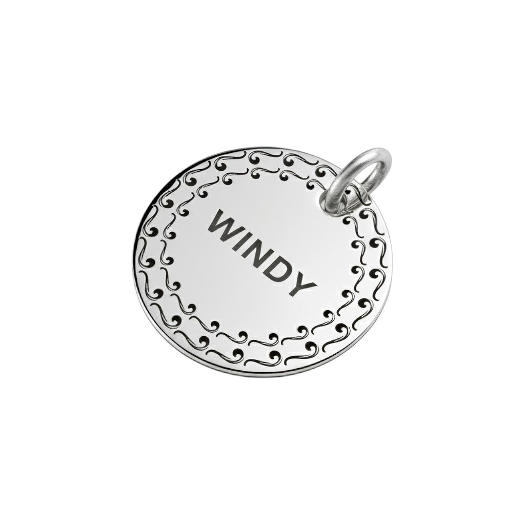 Personalized Silver Swirl Dog Tag | Engraved Swirl Pet ID Charm Sterling Silver | Custom Dog Collar Tag, styled view