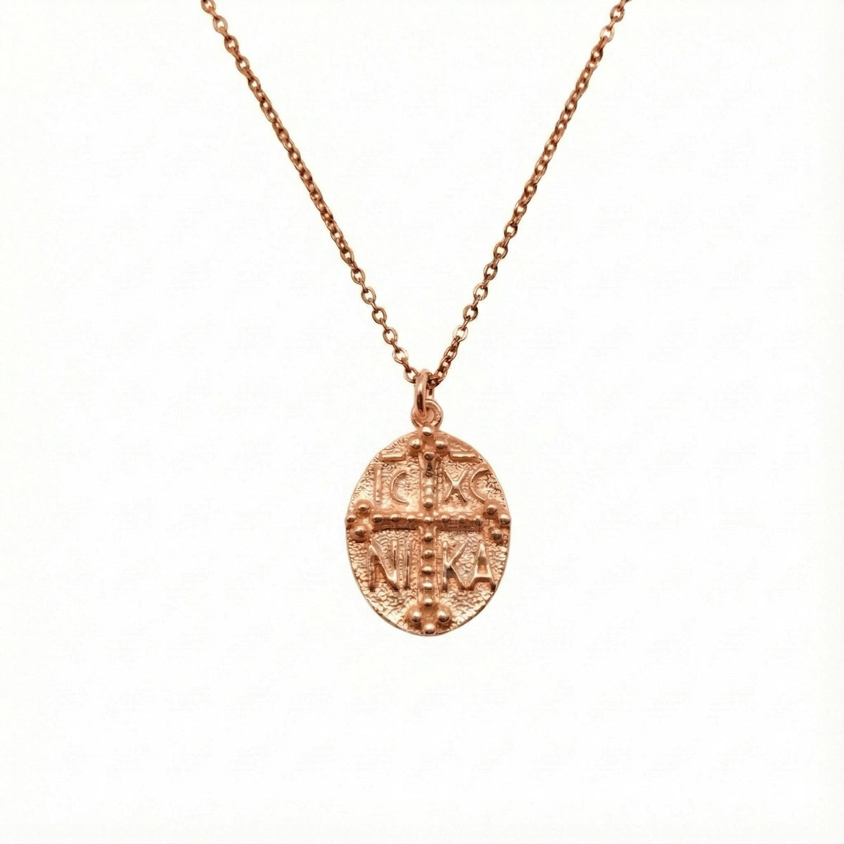 Byzantine IC XC NIKA Cross Necklace | Ancient Victory Medallion, in Rose Gold Plated finish