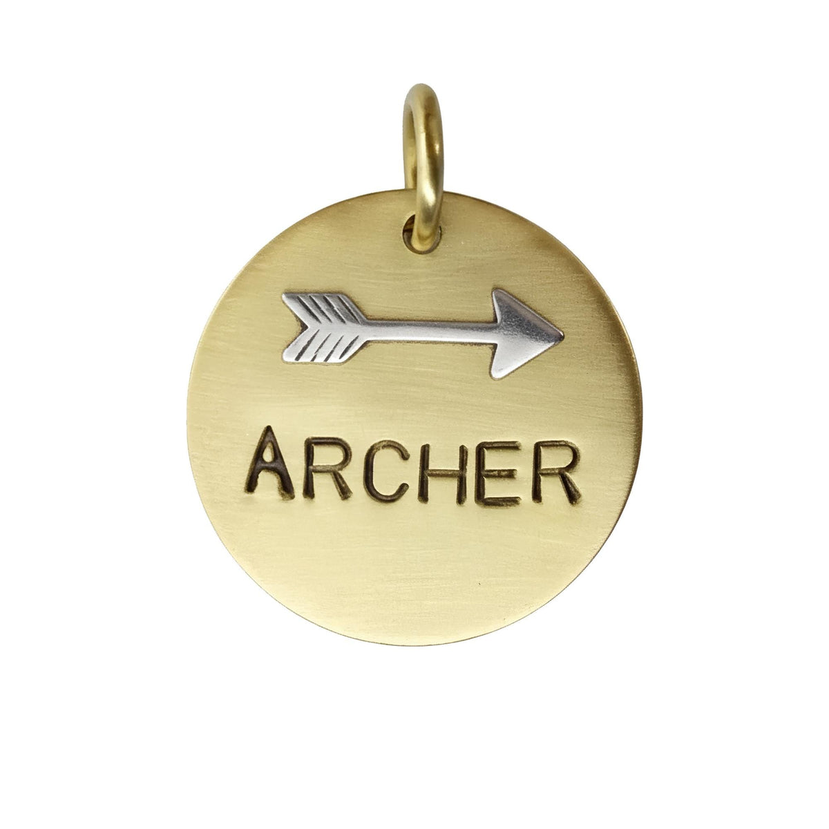 The Swift Direction Token | Artisan Arrow Pet ID & Custom Dog Tag, in Brass with Silver Top finish