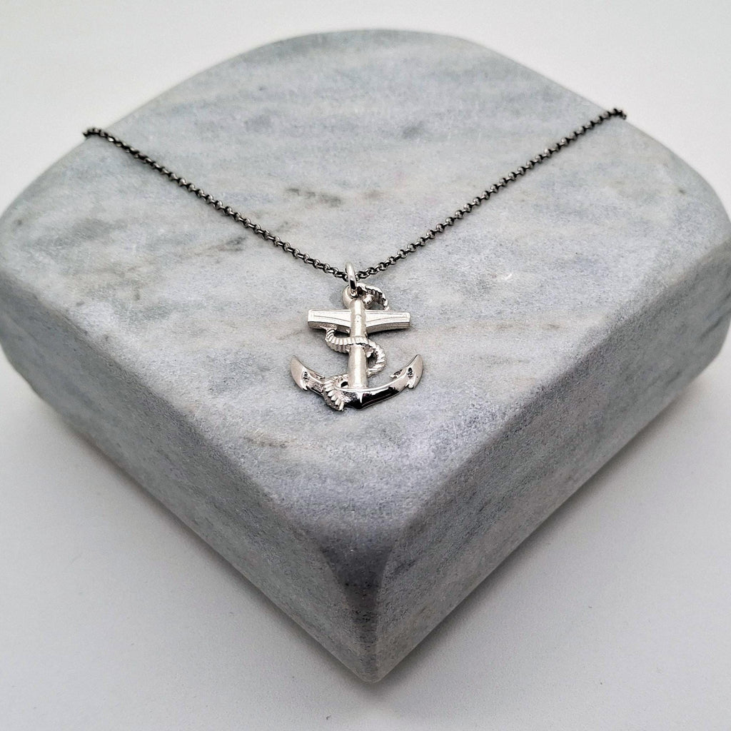 Anchor of Hope Necklace | Sterling Silver Nautical Stability Charm | Strength & Safe Harbor Pendant, styled view