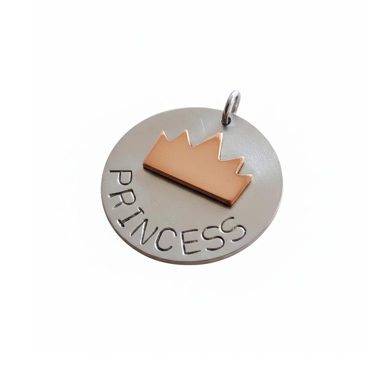The Regal Crown Token | Artisan Sovereign Pet ID & Custom Raised Motif Dog Tag, in Silver with Copper Top finish