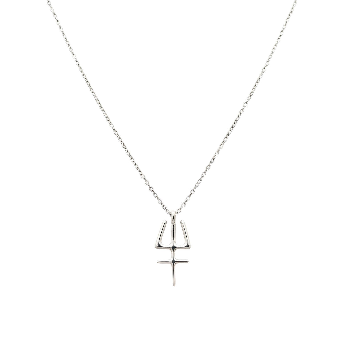 Neptune Trident Necklace | Sterling Silver Poseidon Glyph Pendant | Pisces Astrology Talisman, front view