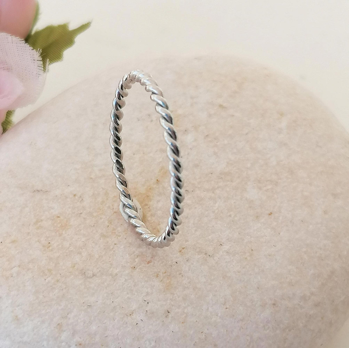 Dainty Rope Ring | Twisted Stacking Band, alternate angle