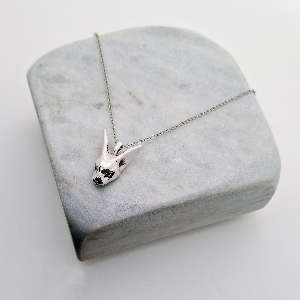 Sphynx Cat Necklace | Sterling Silver Minimalist Feline Pendant | Ancient Bastet Goddess Jewelry, front view