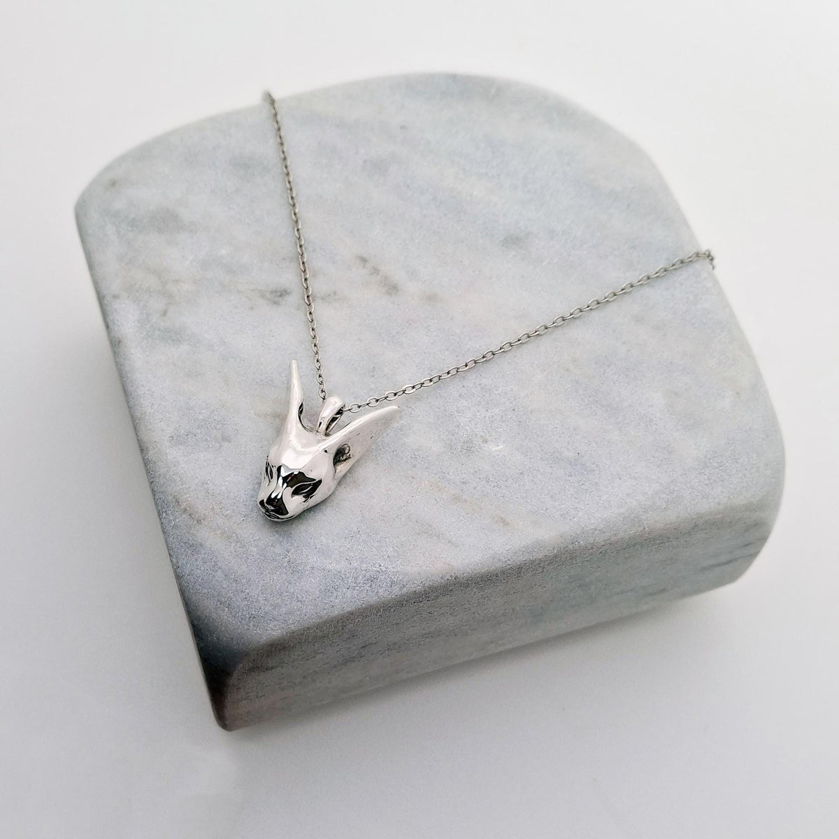 Sphynx Cat Necklace | Sterling Silver Minimalist Feline Pendant | Ancient Bastet Goddess Jewelry, front view