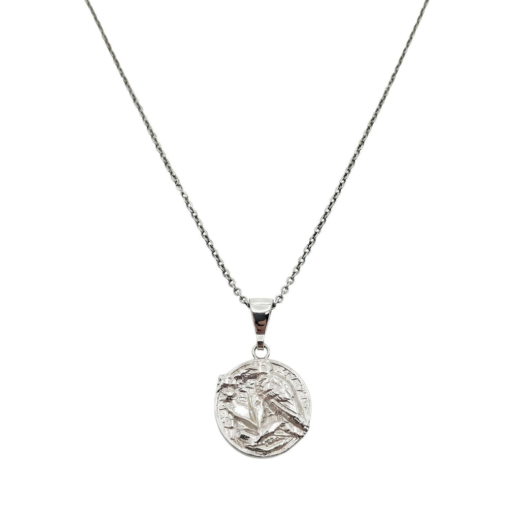 Raven Medallion necklace in sterling silver, Huginn and Muninn pendant on chain