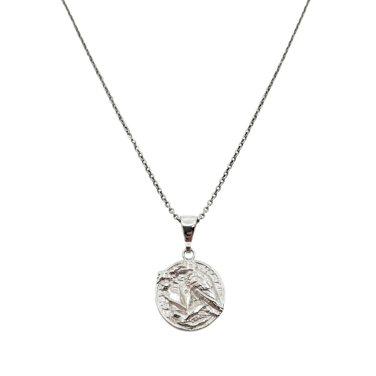 Raven Medallion necklace in sterling silver, Huginn and Muninn pendant on chain