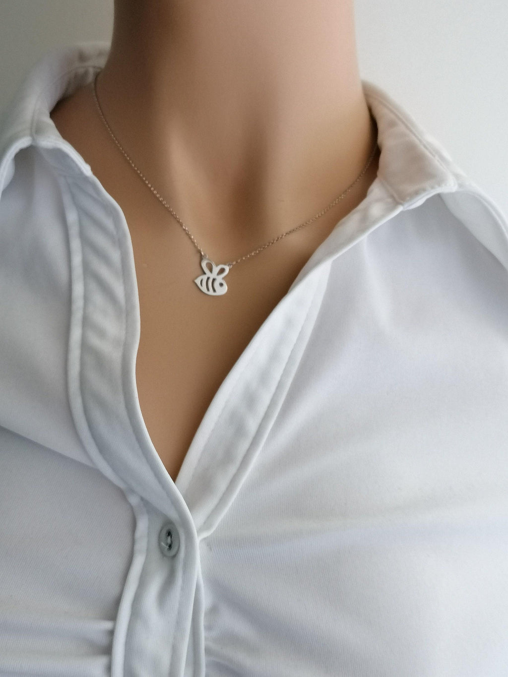 Queen Bee Necklace, Sterling Silver Gold Plated Charm (Dainty, Minimalist), additional detail