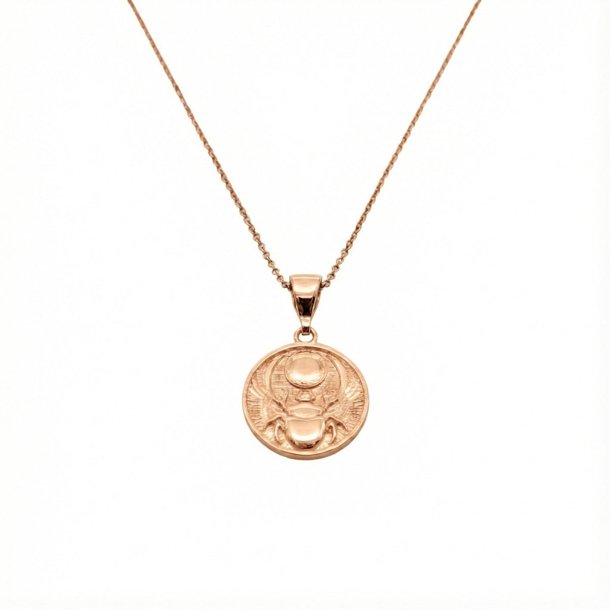Scarab Medallion Necklace | Egyptian Rebirth Talisman, in Rose Gold Plated finish