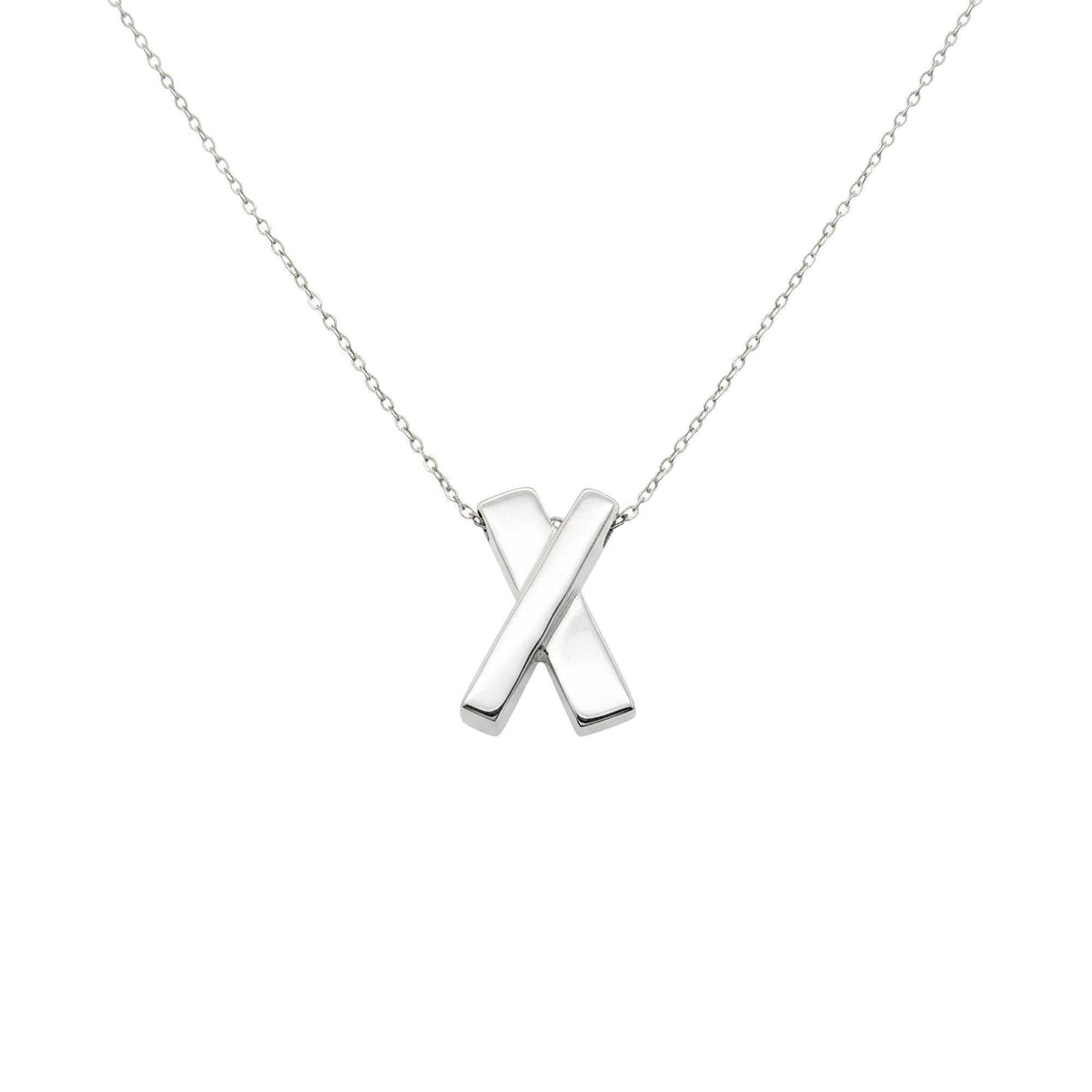 Minimalist Sterling Silver X Necklace | Dainty Kiss Cross Charm | Geometric Layering Pendant, in White Gold Plated finish