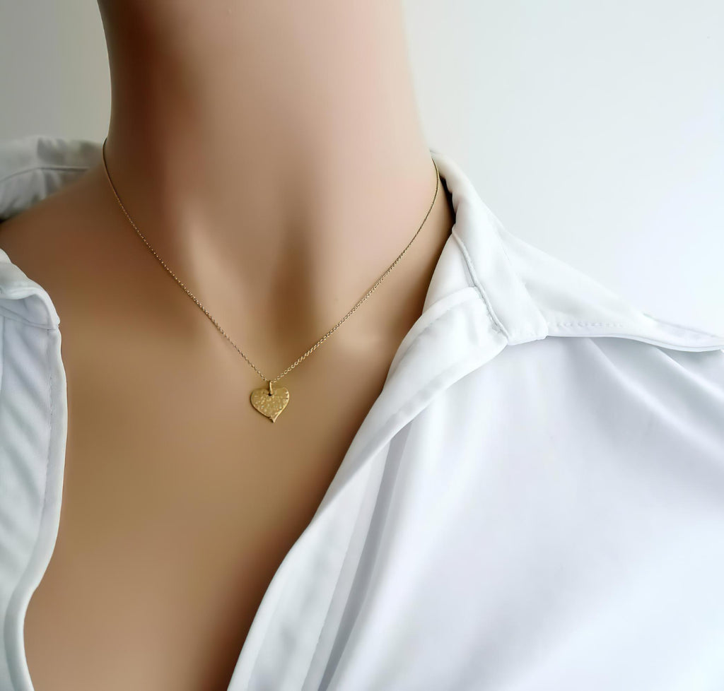 Hammered Heart Necklace | Textured Sterling Silver Pendant | Dainty Romantic Love Charm, front view