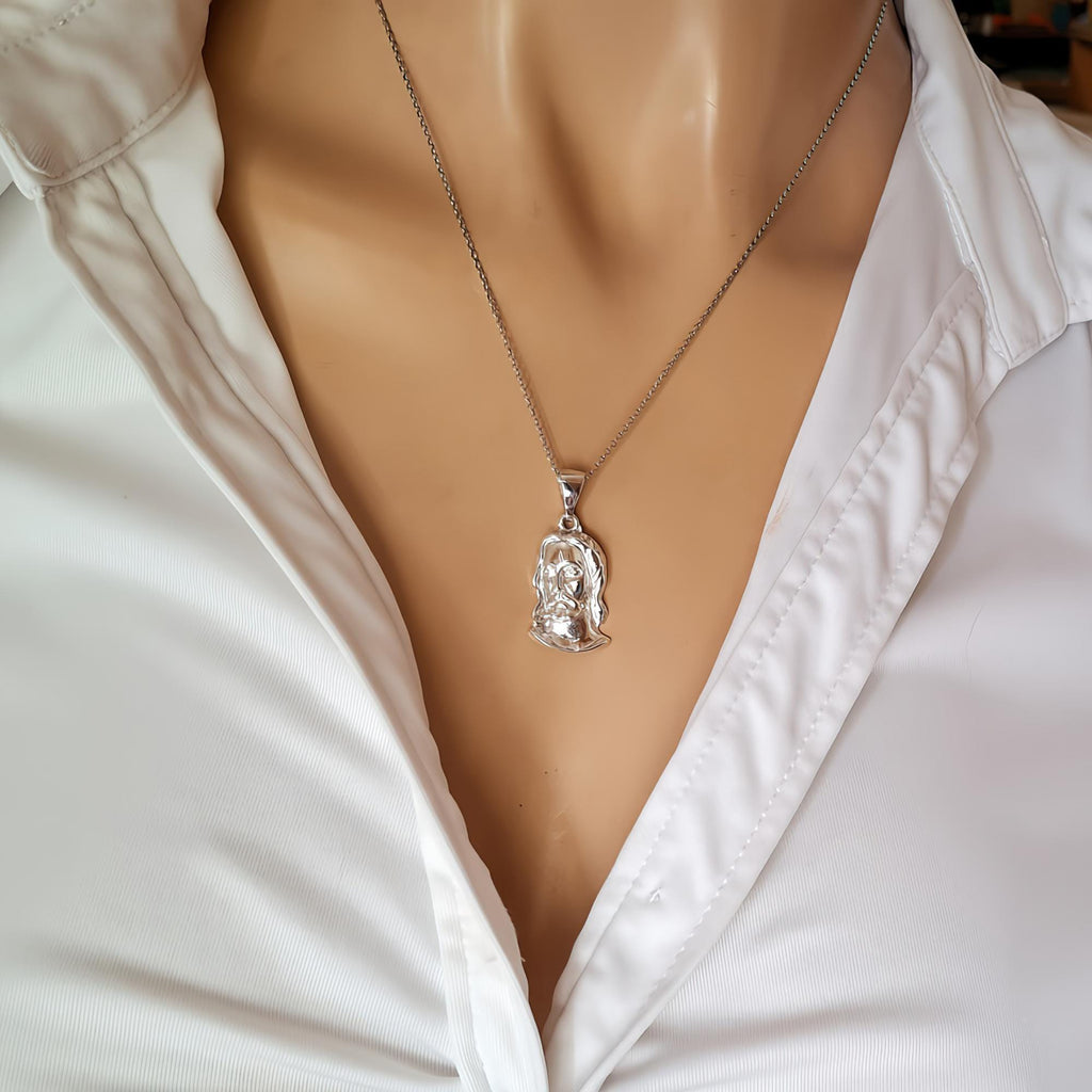 Jesus Christ Head Necklace | Detailed Christian Faith Pendant, styled view