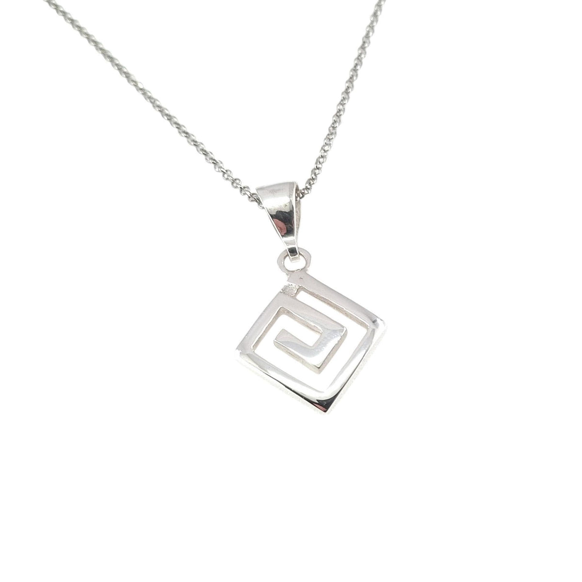 Greek Spiral Pendant | Sterling Silver Rhombus Necklace | Ancient Hellenic Growth Talisman, front view