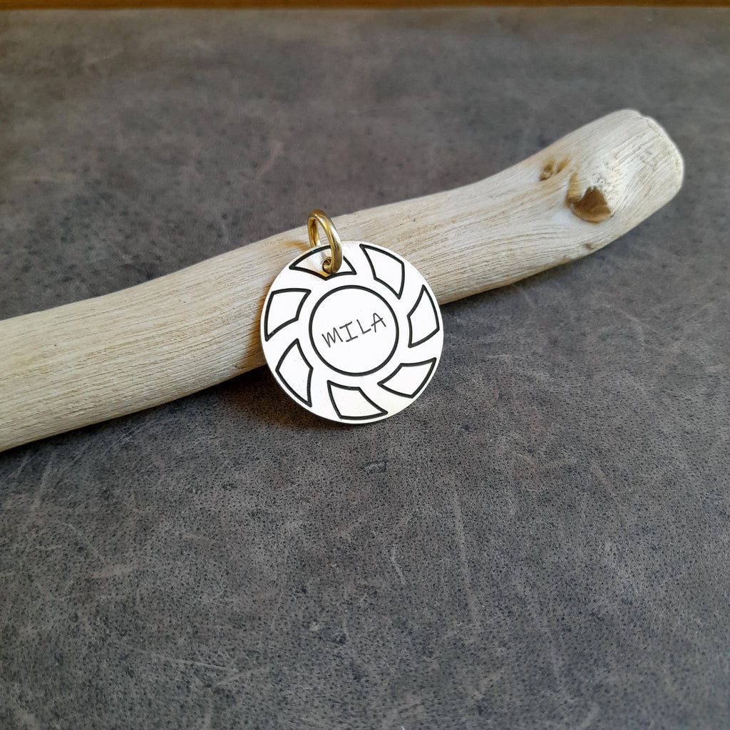The Momentum Token | Artisan Gear Pet ID & Custom Engraved Dog Tag, close-up detail