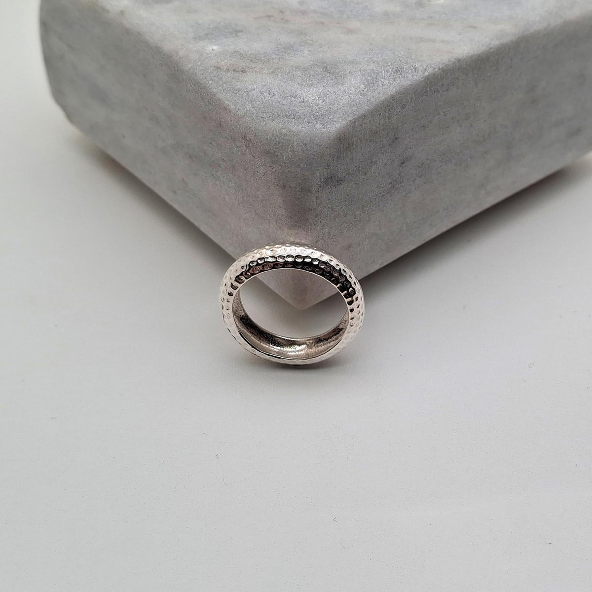 Exotic Reptile Print Ring | Shagreen Texture Band, styled view