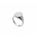 Sterling Silver Signet Ring | Custom Initial Engraved Oval Chevalier, in White Gold Plated finish