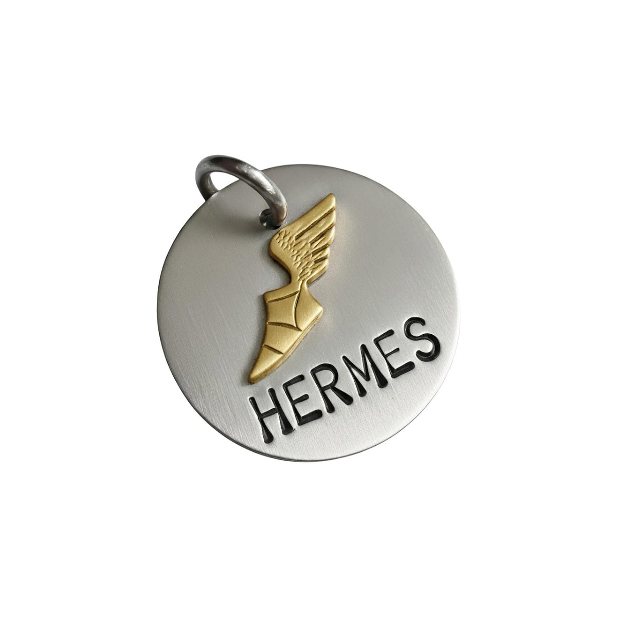 The Divine Messenger Token | Artisan Hermes Winged Sandal Pet ID & Custom Tag, front view
