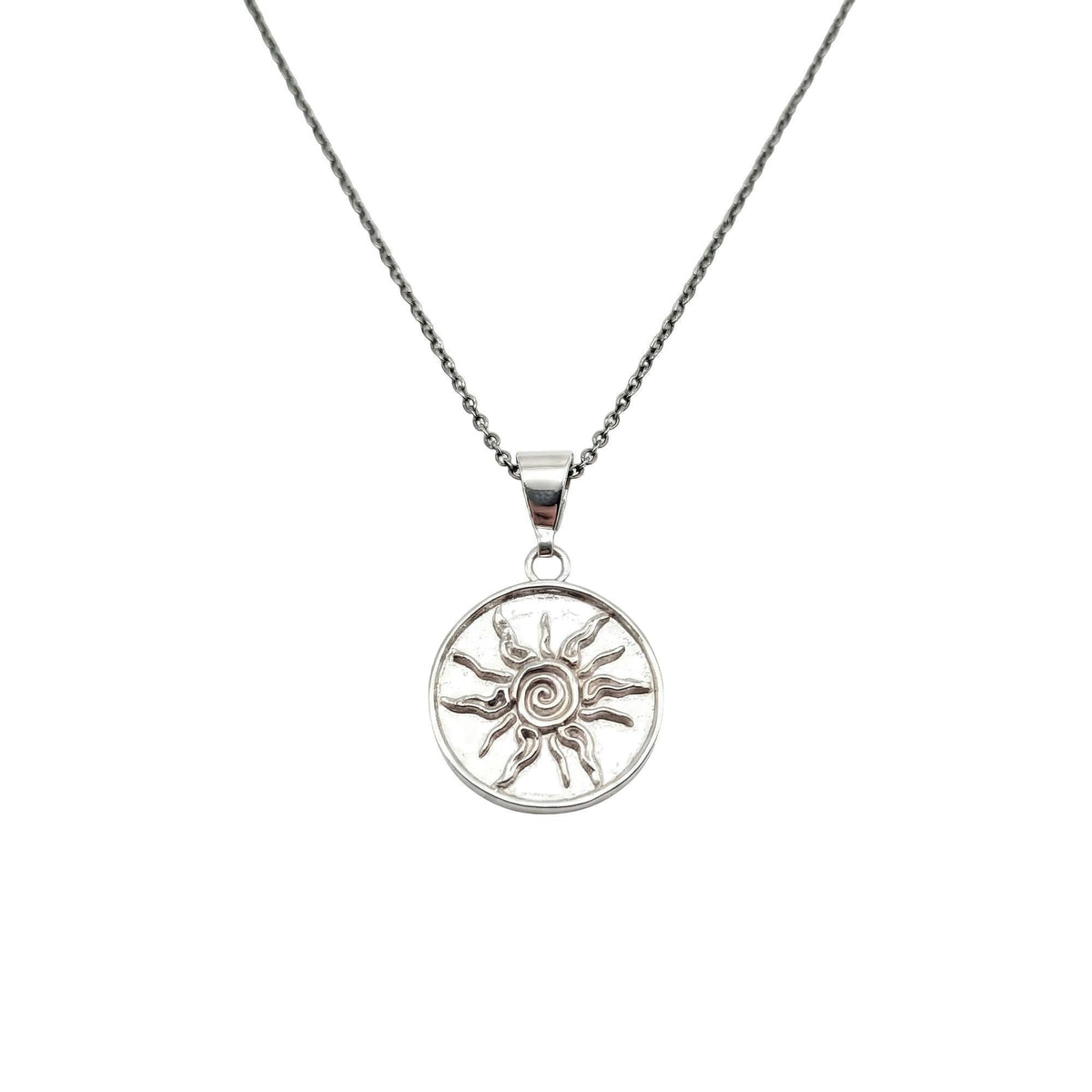 Tribal Sun Necklace in sterling silver, Fibonacci spiral sun pendant on chain
