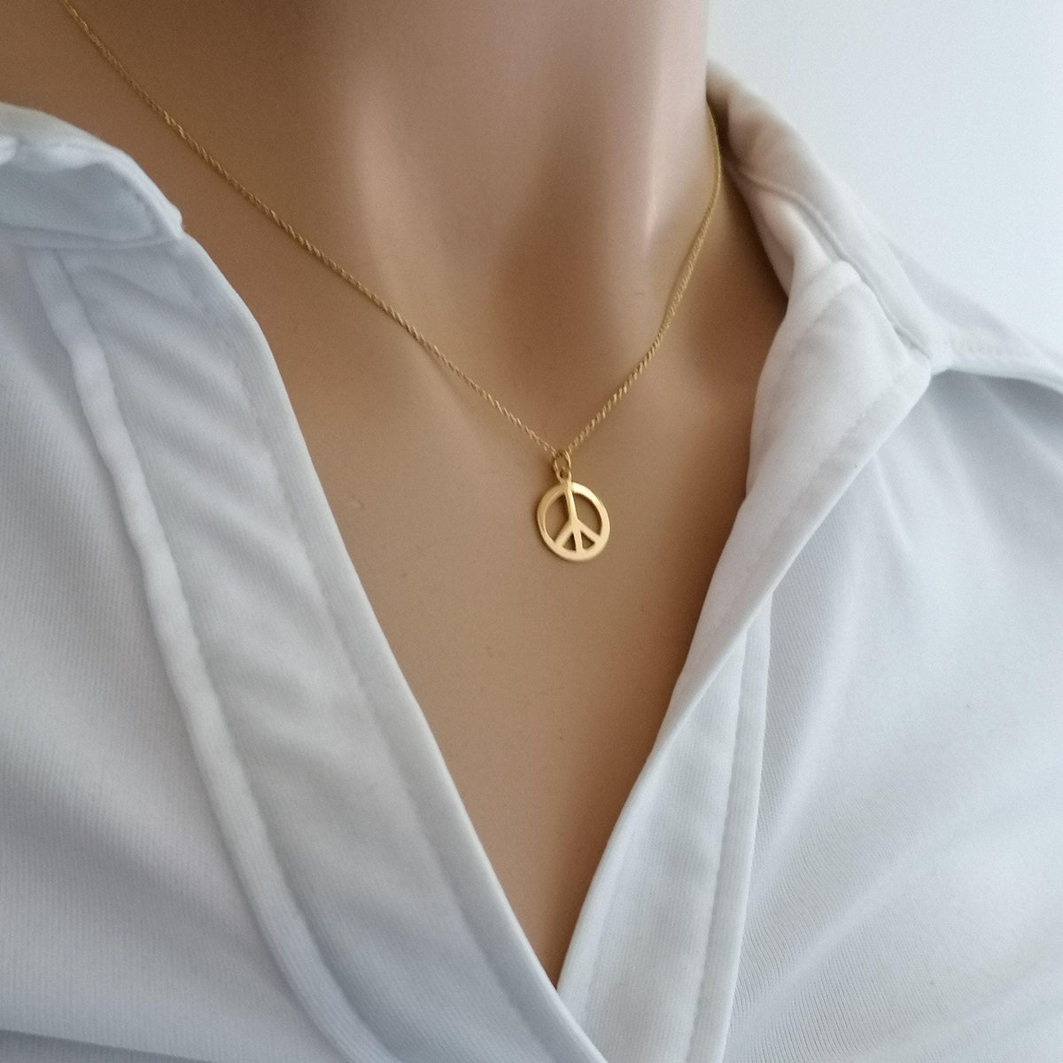 Dainty Peace Sign Necklace | Minimalist Serenity Talisman, alternate angle