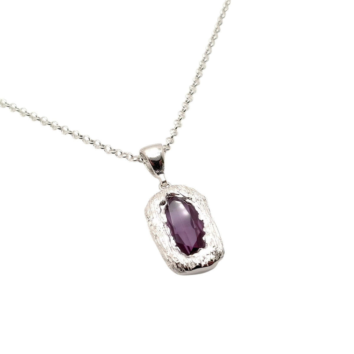 Vintage Purple CZ Pendant | Statement Medallion, in White Gold Plated finish