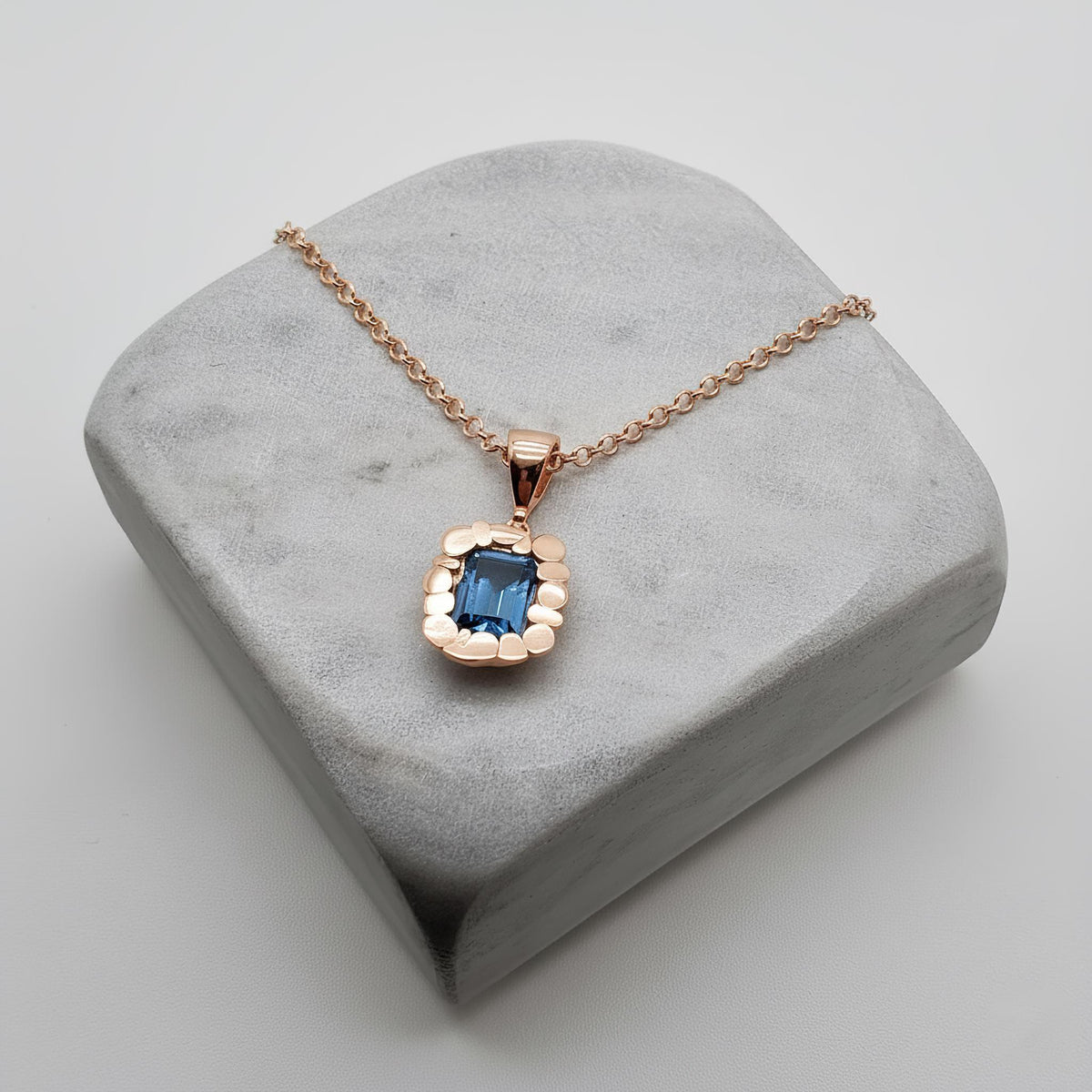 Blue CZ Square Pendant | Serenity & Balance Talisman, in Rose Gold Plated finish