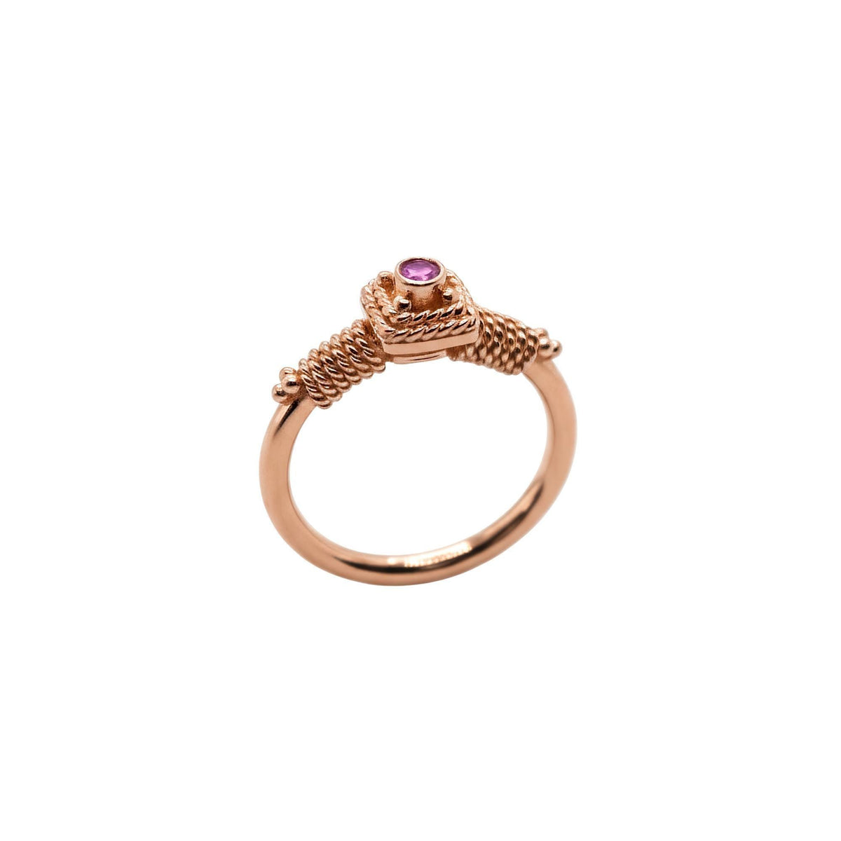 Ancient Greek Garnet Ring | Archaic Granulation Band, in Rose Gold Plated finish