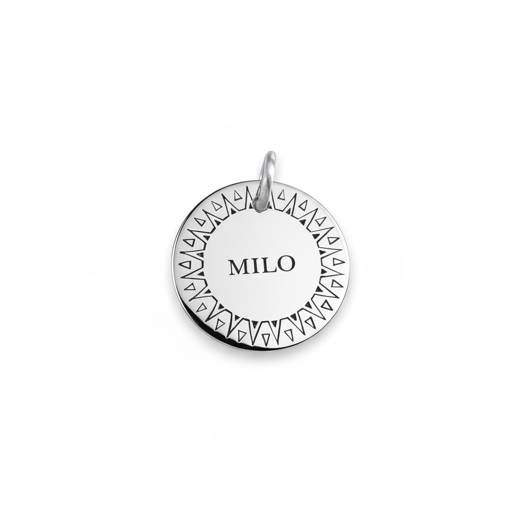 Silver Sun Dog Tag | Custom Geometric Pet ID Collar Charm, front view