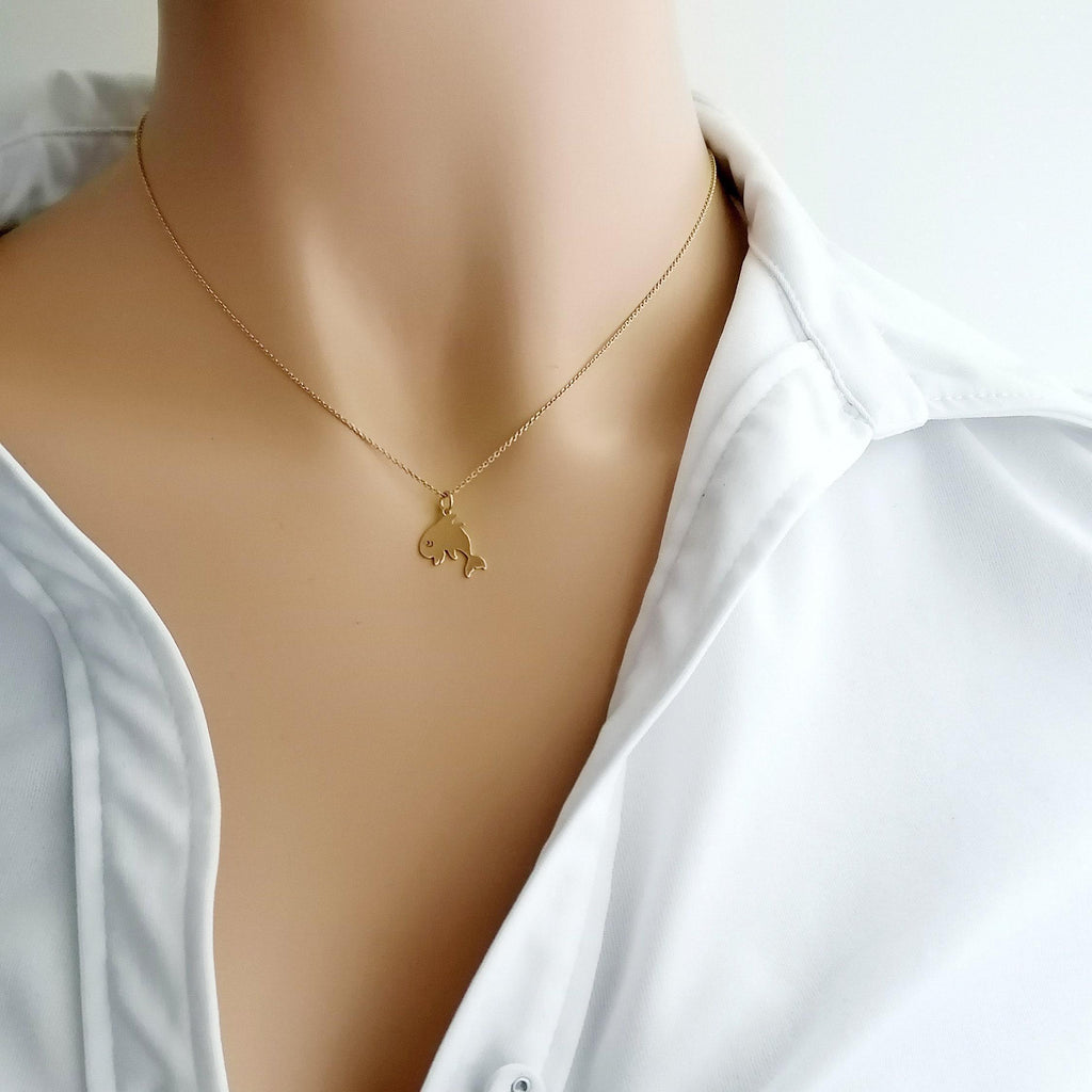 Dolphin Necklace | Joy & Resilience Charm | 14K Solid Gold, close-up detail