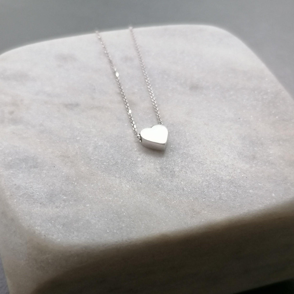 Silver Heart Necklace, Dainty Love Charm, Minimalist Pendant (925 Sterling), additional detail